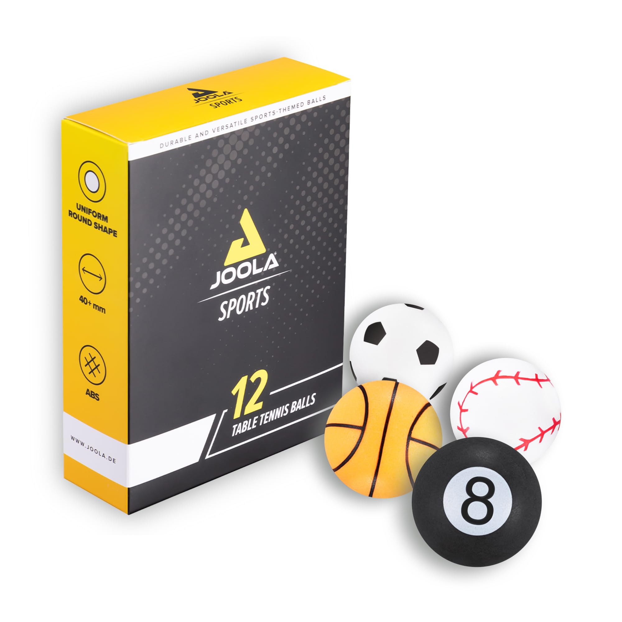JOOLA 42177 Table Tennis Balls Sports Set in Sports Design 40 mm 3-Star Training Quality - Even Ball Bounce, Colourful,