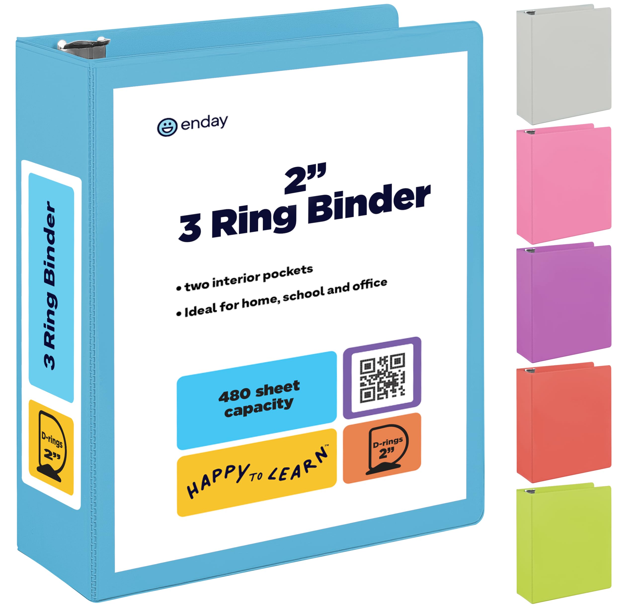 Photo 1 of 2 Inch 3 Ring Binder 2” Blue, Slant D-Ring 2 in Binder Clear View Cover with 2 Inside Pockets, Heavy Duty Colored School Supplies Office and Home Binders – by Enday