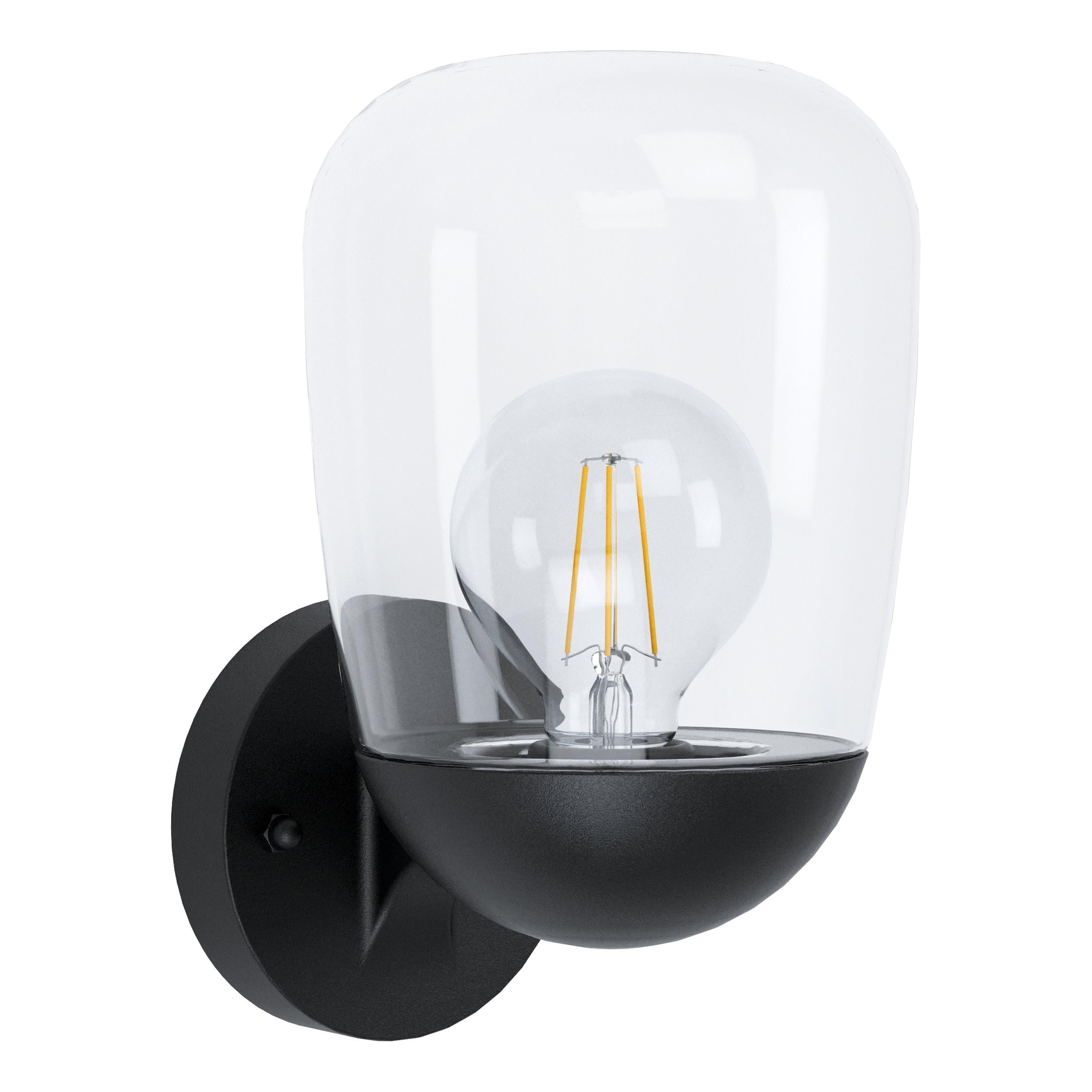 EGLO Donatori Outdoor Wall Lamp, 1-Bulb Outdoor Light Vintage, Retro, Wall Light Made of Aluminium, Plastic in Black and Clear Glass, Outdoor Lamp with E27 Socket, IP44