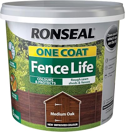 Ronseal Fence Life Medium Oak 5L One Coat Weather Protection Wood Treatment