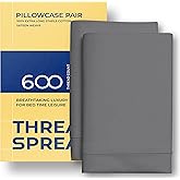 THREAD SPREAD Pillow Cases Queen Size Set of 2-600 Thread Count 100% Egyptian Cotton Pillow Cases Standard Size, Silky Soft, Sateen Weave Luxury Hotel Bed Pillow Covers for Sleeping - Dark Grey