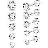 Stud Earrings for Women Men, Hypoallergenic Women's 14K Gold Plated 316L Stainless Steel CZ Studs Earrings Simulated Diamond Round Cubic Zirconia Ear Stud Set