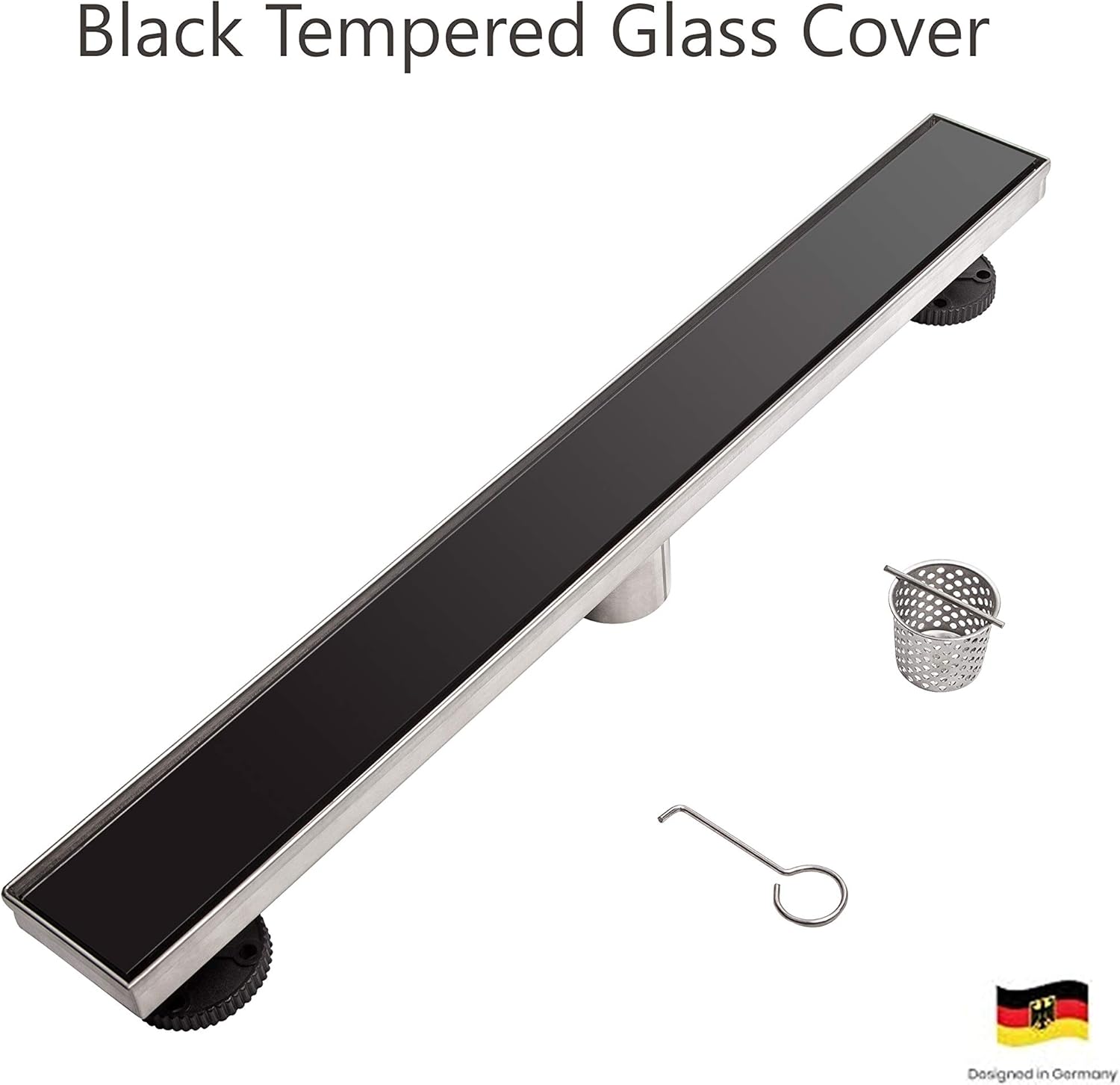 Brüun 36 Inch Black Tempered Glass Linear Shower Drain 304 Stainless