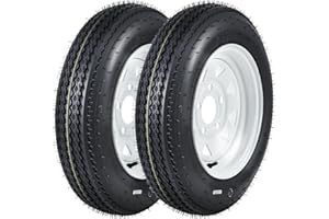 PeakPursuit 4.80-12 Trailer Tire & Wheel Assembly (Set of 2) - Load Range C 6PR, 990 Lb Max, 12" White 5-Lug Wheel - for Util