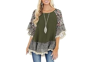 JOSUSY Womens Crew Neck Casual Pullover 3/4 Sleeve Boho Floral Blouses Loose Tops Shirt Sweatshirts S - 5XL