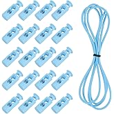 uxcell 25 Pcs Double Hole Cord Locks with 39Inch Elastic Shock Cord, Plastic Spring Toggle Stopper Clip with Stretch String for Shoelaces Drawstrings Paracord, Light Blue