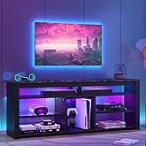 Bestier TV Stand for 70 inch TV, Tall Entertainment Center with 2 Led Lights, Gaming TV Console with Storage for PS5, Modern TV Cabinet for Bedroom, Living Room, Black Marble