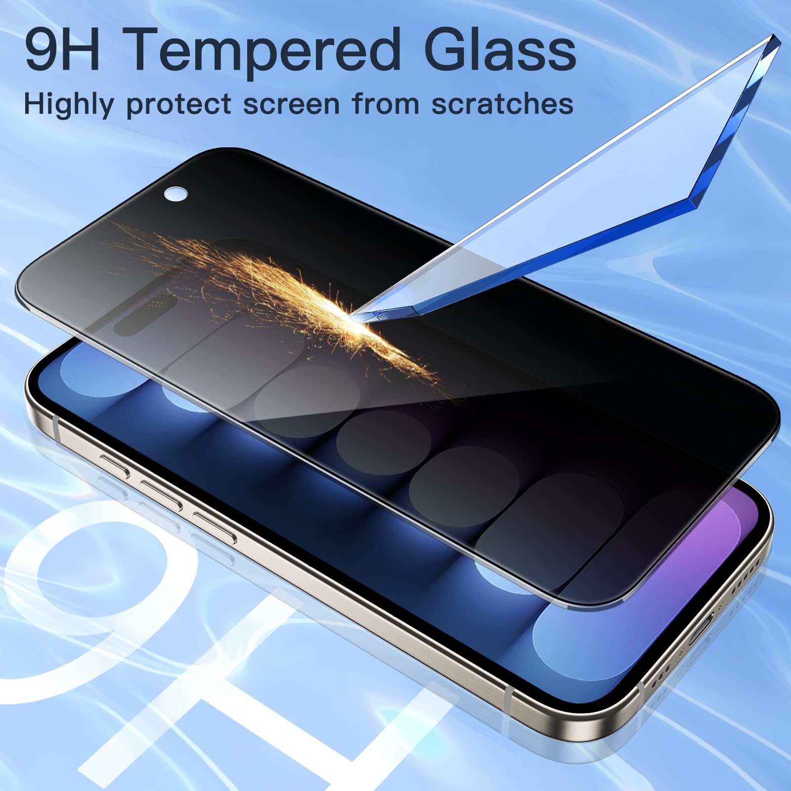 JETech Privacy Screen Protector for iPhone 15 Pro Max 6.7-Inch, Anti-Spy Tempered Glass Film with Easy Installation Tool, 2-Pack