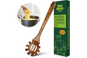 Natural Nonstick Teak Wood Pasta Fork, Noodle Spaghetti Spoon Server, Handmade Strainer Slotted Spoon Skimmer Spoons (Pasta F