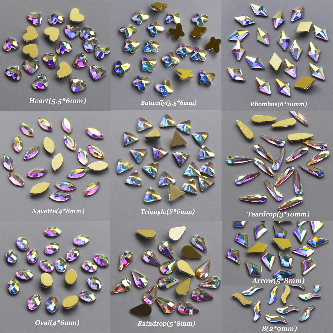 AB Crystal Rhinestones Set 100+1728 Pcs, Round and Multishape AB Glass Rhinestone, Flatback AB Crystals for Nails Clothes Face Jewelry: Beauty