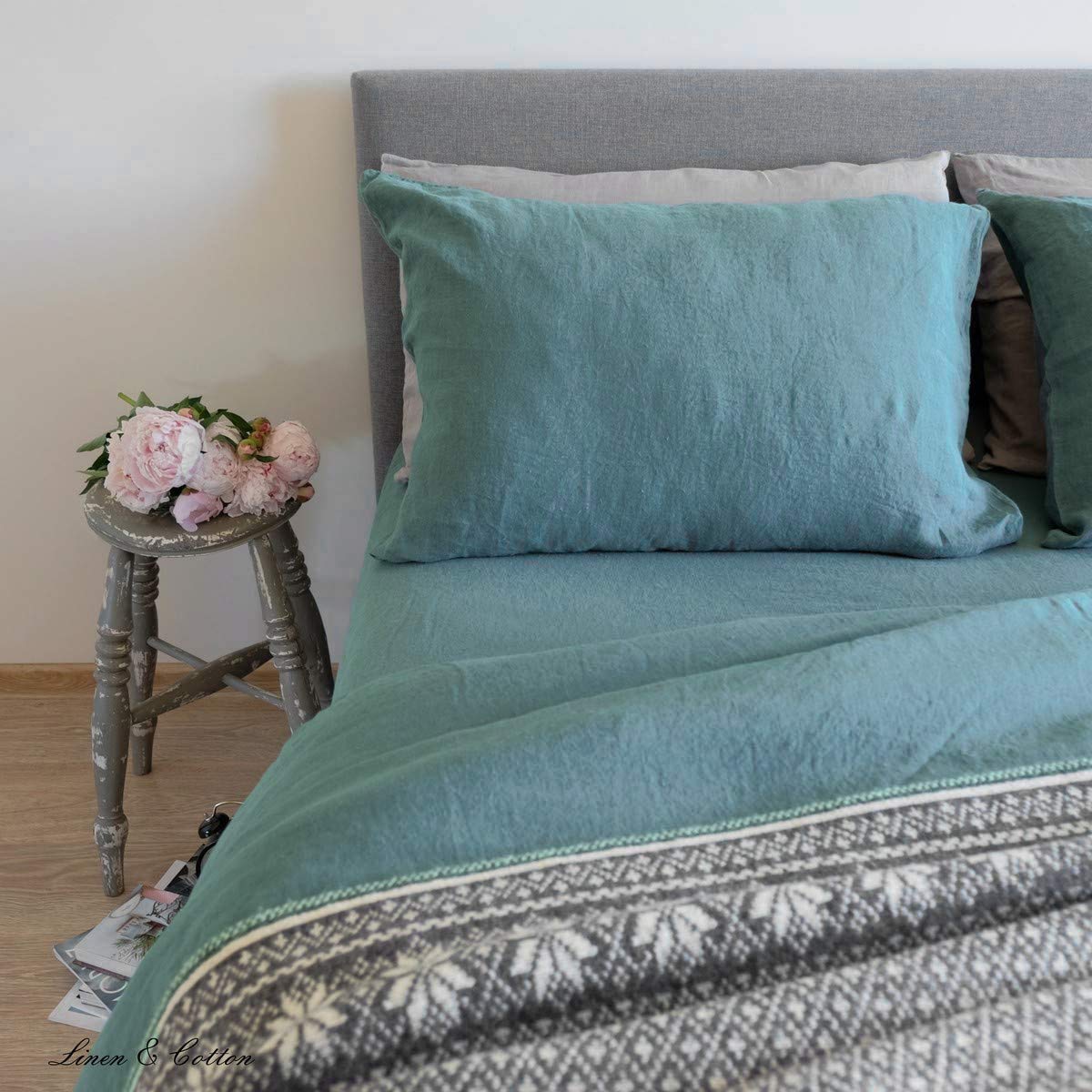 Linen & Cotton Pillowcase ALICIA, 100% Stonewashed Linen - 50 x 70cm (Mint Green)