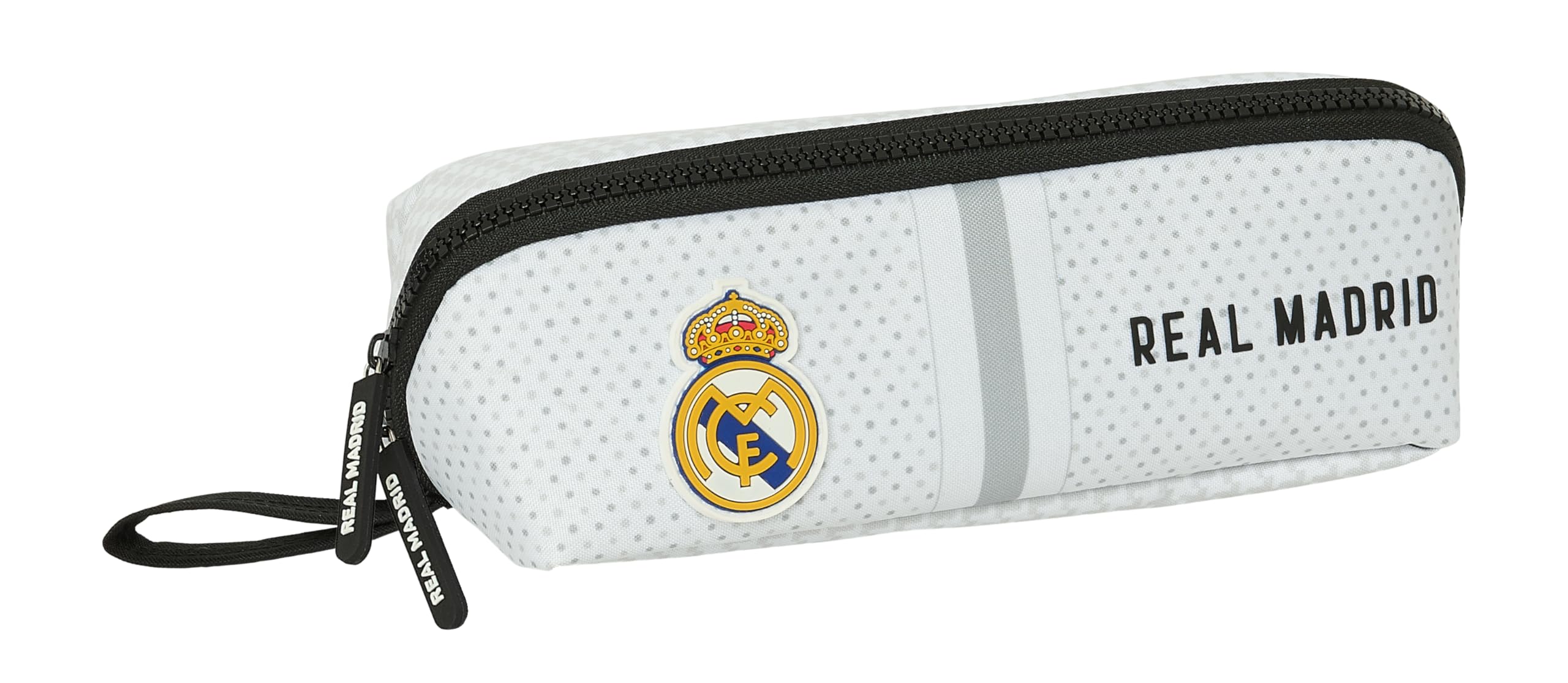 Safta Real Madrid 1st Team 24/25 – Large Square Pencil Case, Children's Pencil Case, Ideal for School Age Children, Comfortable and Versatile, Quality and Resistance, 22 x 10 x 10 cm, White/Grey,