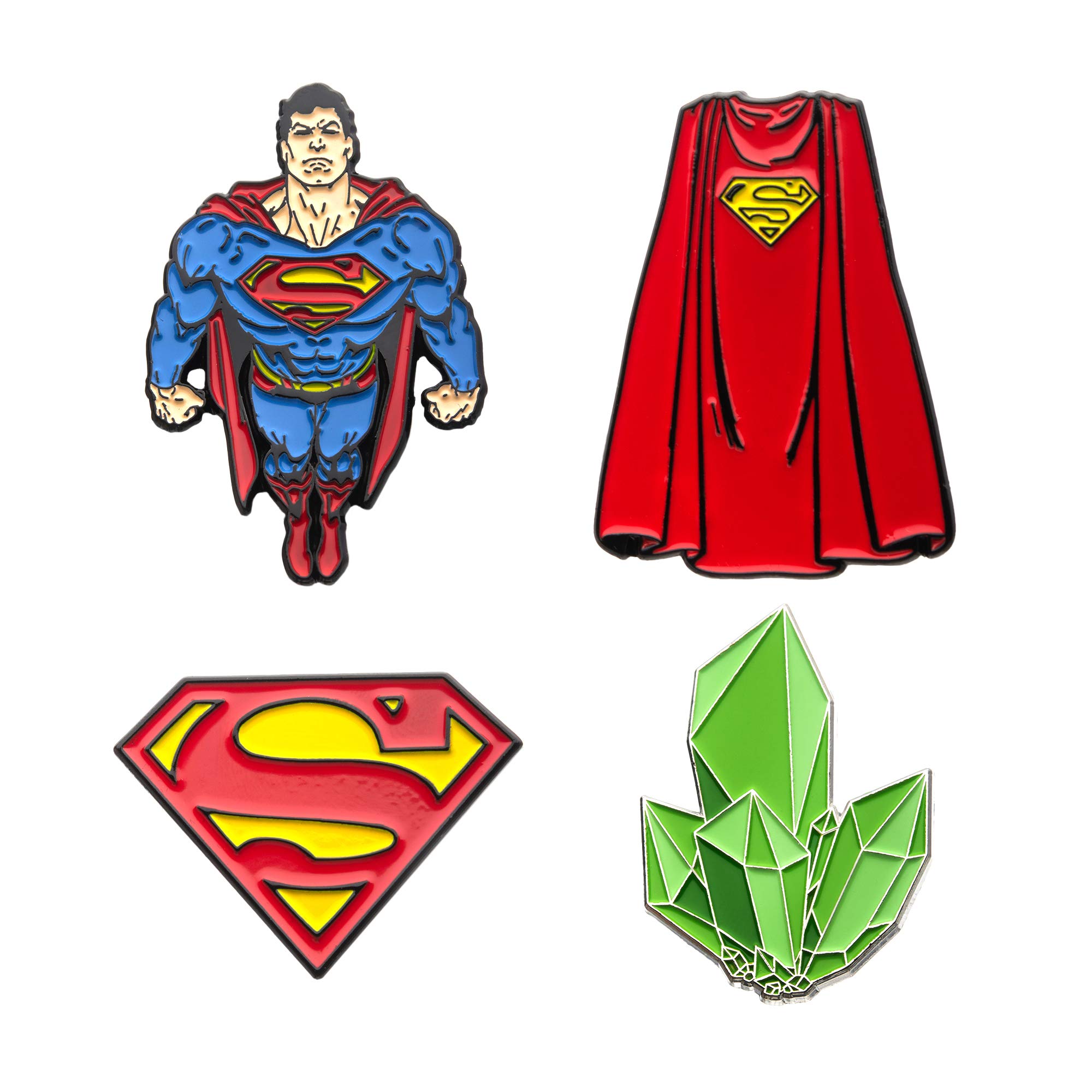 DC Comics Unisex Adult Superman Enamel Lapel Pin Set (4 piece), Blue/Red/Green, One Size, One Size, enamel