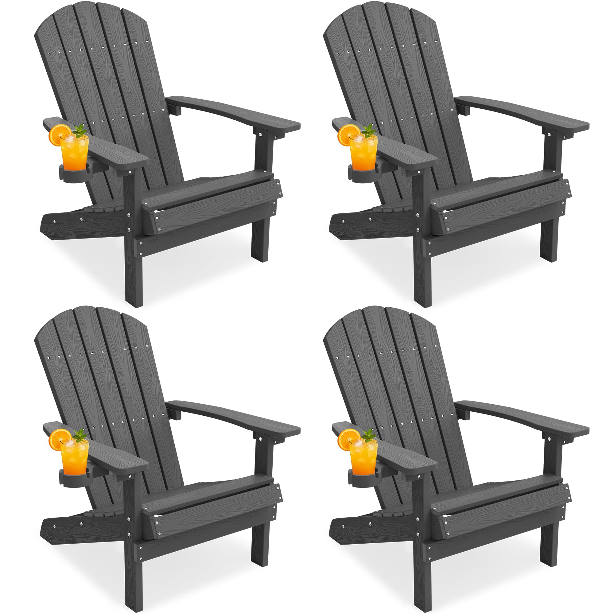 YEFU Adirondack Chairs Set of 4: Outdoor Chair HIPS Plastic Adirondack Chairs - Patio Chairs with Wood Texture - Lawn Fire Pit Deck Porch Garden Chairs for Adults (Dark Grey) Image