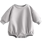 Bafeicao Baby Boy Girl Sweatshirt Romper Organic Cotton Solid Color Long Sleeve Bubble Romper Oversized Warm Fall Winter