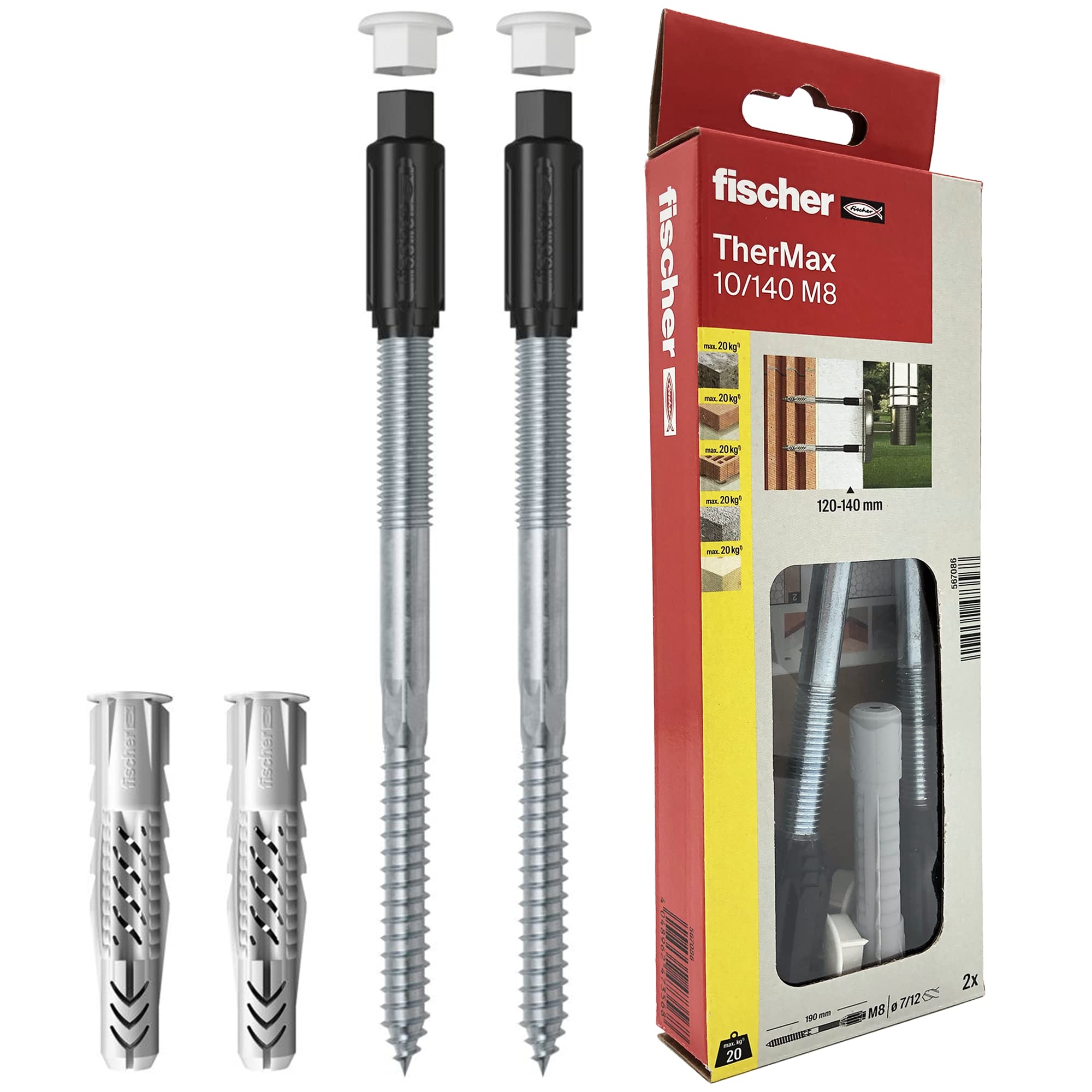 Fischer Thermax 10/140 M8 Kit of 2 Dowels for Fixing to Insulating Coat Max 140 mm