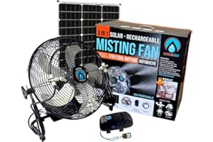 EXTREMEMIST 14” Solar Powered Misting Fan – 3 Mister Nozzles, 20W Solar Panel | Detachable Pump with 16ft. Misting Line | Perfect for Outdoors, Camping, Tailgating - Cools the air up to 30°F (17°C)