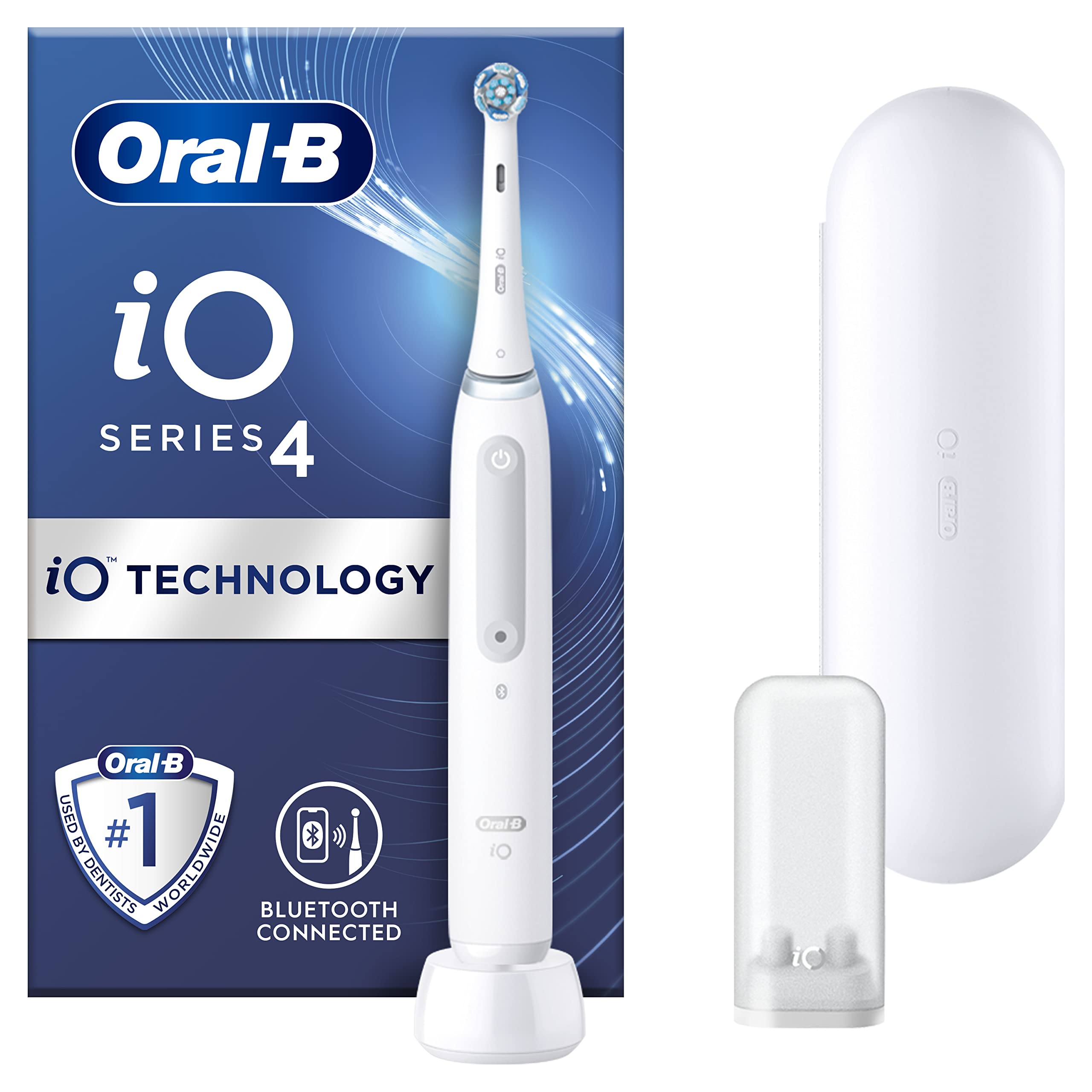 Oral-B iO4 Electric Toothbrushes Adults, Gifts For Women / Men, 1 Toothbrush Head & Travel Case, 4 Modes With Teeth Whitening, UK 2 Pin Plug, White, Electric Toothbrushes & Accessories