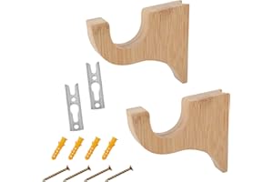 2 Pcs Wooden Curtain Rod Brackets, 3-1/2" Return Bracket for 2" Pole Wooden Curtain Rod Holders for Drapes Shower Wardrobe Ro
