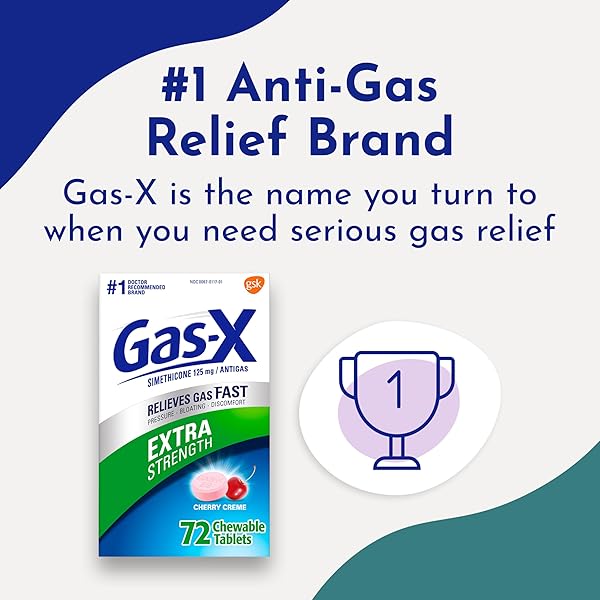 GAS-X EXTRA STRENGTH CHEWABLE GAS RELIEF TABLETS WITH SIMETHICONE 125 MG FOR BLOATING RELIEF, CHERRY – 72 COUNT
