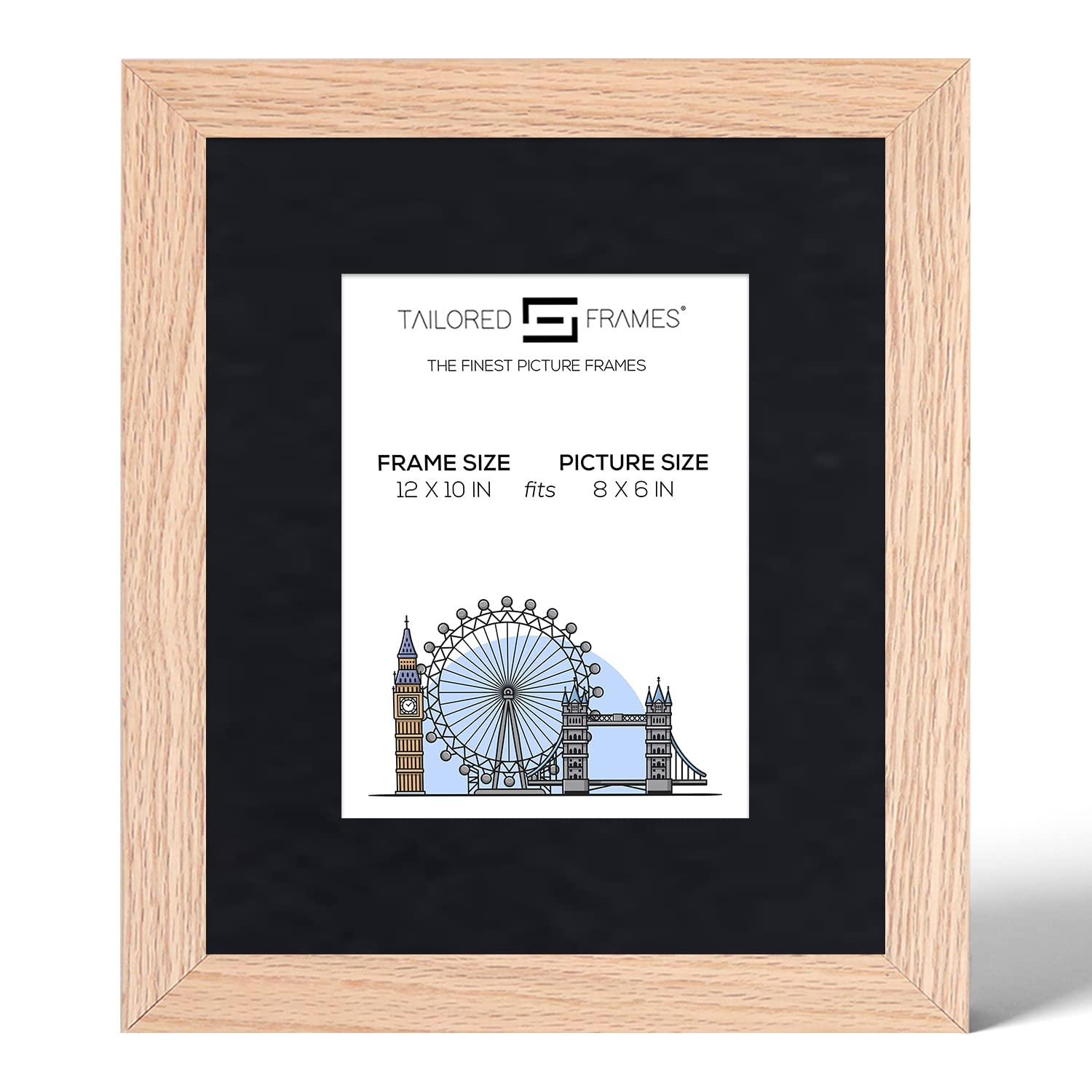 Tailored Frames 99 Solid Natural Oak 12" x 10" Frame for 8" x 6" Picture | Single Picture Frames | Table Top & Wall Hanging Type | Photo Frame with Black Mount