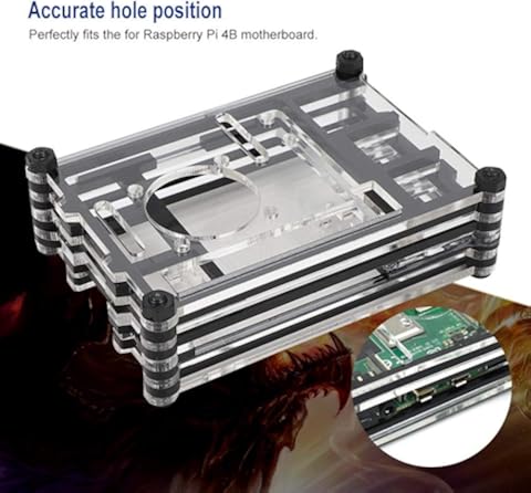 Annadue Carcasa de acrílico, Carcasa, posición exacta del Orificio para la Placa Base Raspberry Pi 4B