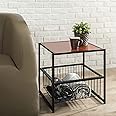 ZINUS 20 Inch Dane Side Storage Basket End Table, Easy Assembly, 20 in x 20 in x 20 in, Red Mahogany Wood Grain