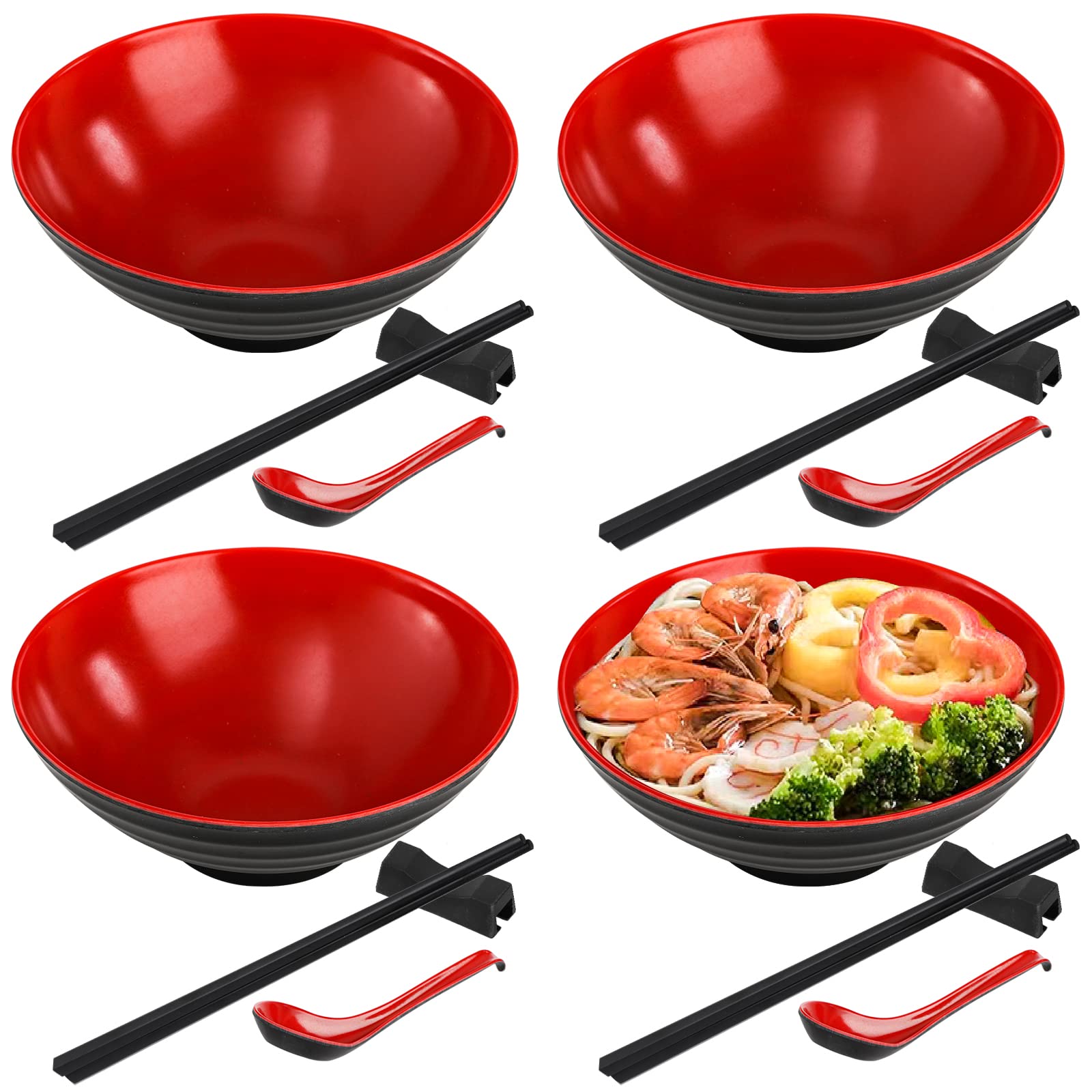 Photo 1 of Lyellfe 16 Pieces Ramen Bowl Set, Restaurant Quality Soup Bowl, 33 Oz Plastic Dinnerware with Spoons, Chopsticks and Stands for Udon Soba Pho