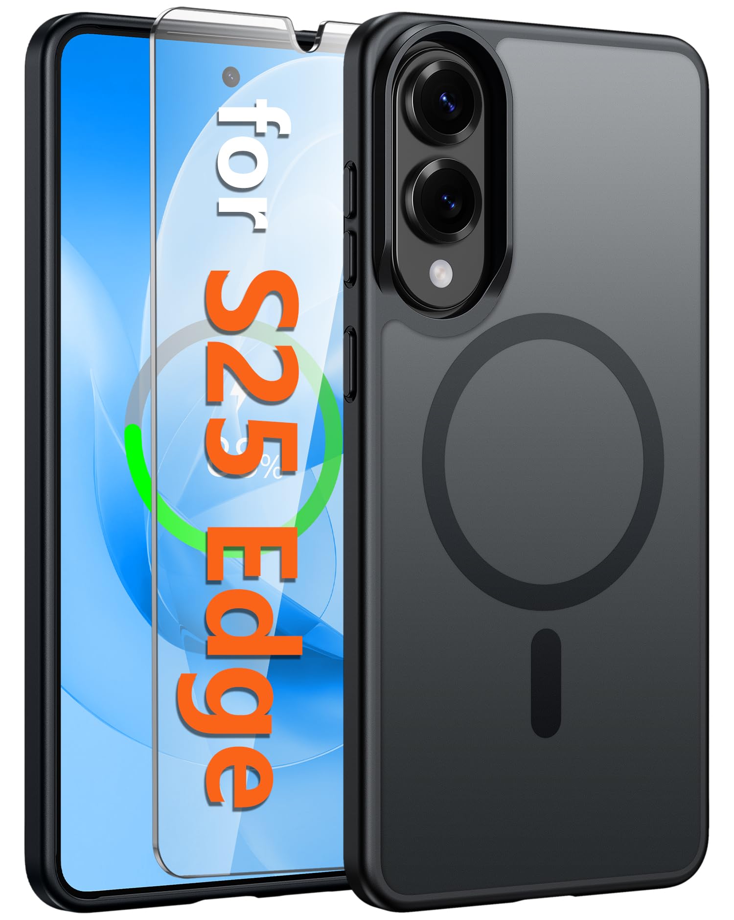 Photo 1 of FNTCASE for Samsung Galaxy S25 Edge Case: Magnetic Matte Textured Military Grade Drop Protection Translucent Cell Phone Cover - Slim Rugged Durable Shockproof Protective Phonecase (Black-6.7 inch)