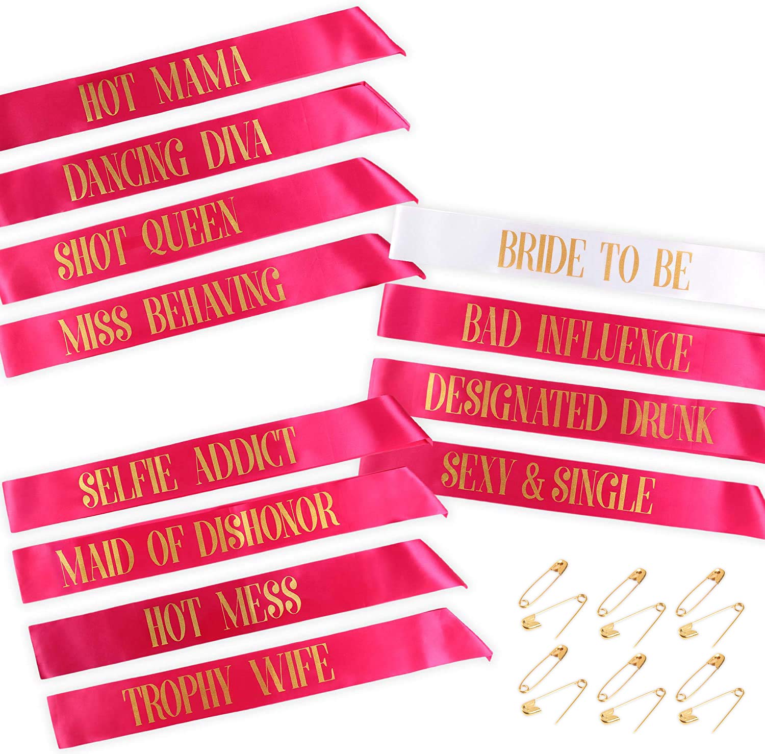 STAY GENT 12 Pieces Bride to Be Sashes, Bridesmaid Sashes Set 11 Pieces Rose with 1 Piece White Sashs Gold Text for Hen Night Party, Bachelorette Party Supplies, Wedding Ladies Night Out