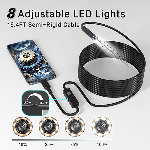 thumbnail image 2 of Tomato Sauce Endoscope Camera 1920P HD Borescope, 16.4FT Cable For Android Ios Inspection Camera With Lights For Auto Engine Sewer Pipe Hvac Tools For Men 2 of 10