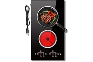 2 Burner Electric Cooktop, 120V Electric Stove Top Touch Control, 12 Inch Double Burner Countertop 2000W with Timer & 9-Level Adjustment, Child Lock, Built-in Radiant Plug In Stove Top Pladeca