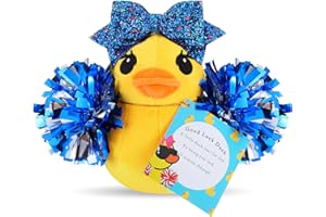 Lenwen Cheer Duck Plush with Pom Poms Bow 8 Inch Duck Stuffed Animals Plush Cheerleader Team Support Gift for Christmas Friend Cheer