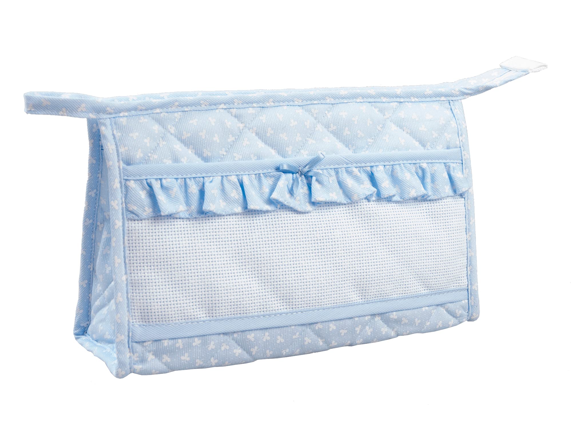 Filet - Travel Toiletry Bag with Zip and Embroidered Aida Fabric Insert - Made in Italy - Blue