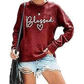 UNIQUEONE Blessed Sweatshirt for Women Letter Print Lightweight Thanksgiving Pullover Tops Blouse