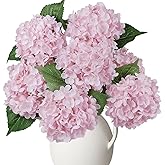 AOLOSA 6PCS Premium Pink Hydrangea Artificial Silk Flowers, Lifelike Fake Hydrangea Head with Stems, Faux Floral Arrangements for Wedding Bouquets, Home Table Centerpieces, Party Decoration