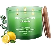 Eucalyptus Lemon Candles for Home Scented, 12oz Large Scented Candles for Women Men, Natural Soy Aromatherapy Candle, 70 Hours Long Burning Amber Jar Candle Gifts for Mom, Dad, Her, Wife