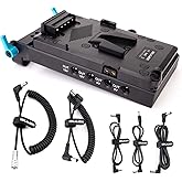 KOCACKOO V-Mount Lock Battery Plate Power Supply Splitter Adapter with 15mm Rod Clamp + BMPCC 4K and 6K Locking DC Cable for 