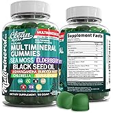 Sea Moss Gummies | Clinically Tested - Black Seed Oil Ashwagandha Elderberry Burdock Root Chlorella Manuka Honey - Vegan Irish Sea Moss Gummy Vitamins for Adults Kids Men Women - Green Apple Flavor