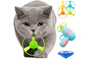 Svemei Cat Fetch Toy, Interactive Flying Cat Toy with 1 Light Up Spinning Tops, 1 LED Flying Propellers and 4 Flying Propellers, Dog Cat Kitten Tracks Toy for Training Hunting Chasing(Blue)