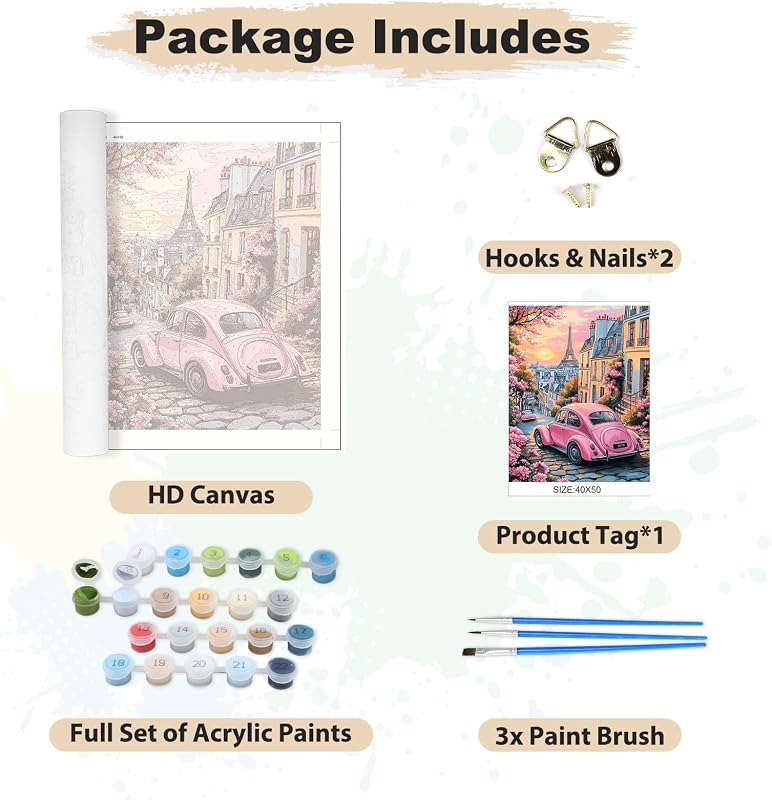 Malen Nach Zahlen Erwachsene Paris bei Sonnenuntergang, DIY Set Handgemalt Ölgemälde Kit für Anfänger Mit 3 Pinseln und Acrylfarbe, Geschenke und Home Haus Deko 40x50cm(Ohne Rahmen) — Foto 7 von 7