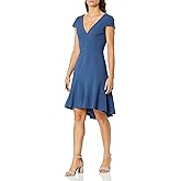 Dress the Population Women's Size Bettie Sleeve Plunging Fit & Flare Short Dress Plus