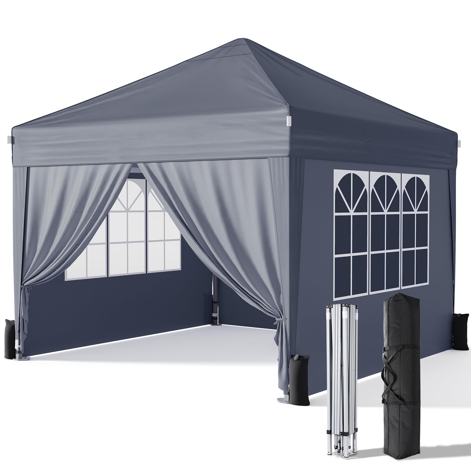 Photo 1 of Driftalia 10x10 Pop Up Canopy with Sidewalls, Outdoor Instant Canopy Tent with Carry Bag for Commercial Events, Camping, Backyard Parties - Dark Grey