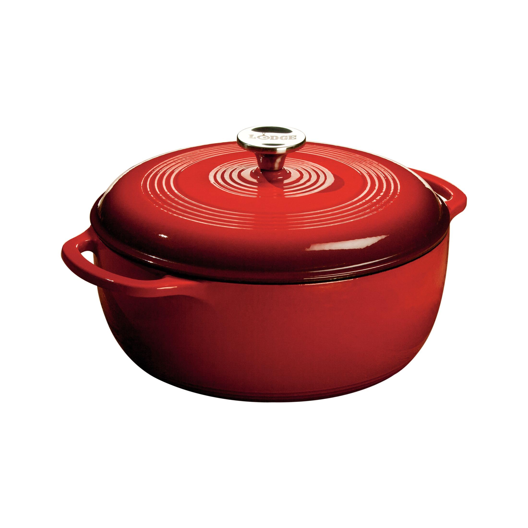 Photo 1 of Lodge Essential Enamel Cast Iron Dutch Oven - Perfect for Bread Baking, Braising, Marinating & Slow Cooking - Features Moisture-Sealing Lid & Dual Handles - Kitchen Essentials - 6 Quarts - Island Spice Red