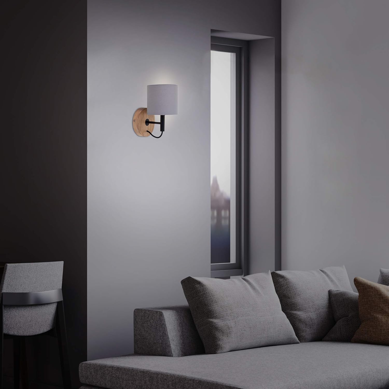 BRILONER Leuchten Spotlight, Wall Light Retro, Vintage, 1x E14, Metal incl. Fabric Shade, 125x178mm (DxA), Black-Wood-Grey, 2075-014 - Image 5