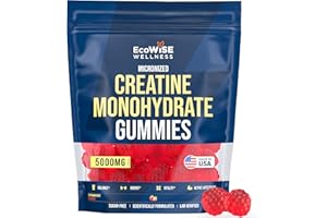 EcoWise Wellness Creatine Monohydrate Gummies 5000 mg, Strawberry Flavor, 120 Sugar-Free Vegan Chews, Creatine Supplement for Daily Routine