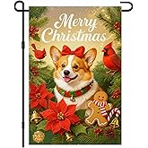 IVN Christmas Garden Flag 12x18 Inch Double Sided Corgi Dog with Red Birds and Gingerbread Man Christmas Outdoor Yard Flag for Outside Home Front Door Lawn Porch Patio Winter Welcome Decor