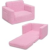 Delta Children Cozee Flip-Out Sherpa 2-in-1 Convertible Chair to Lounger for Kids, Pink