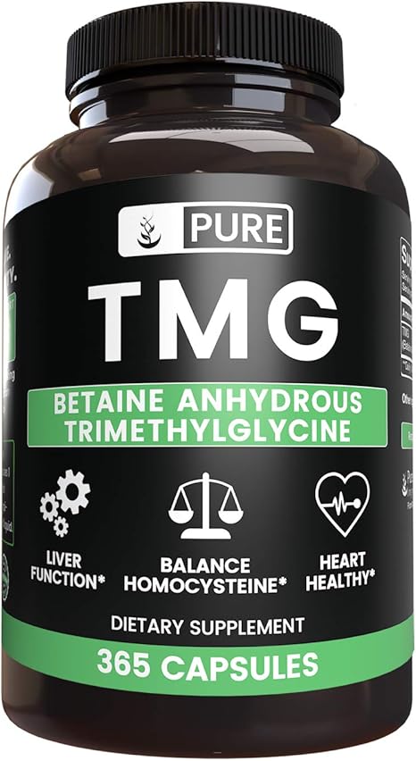 Amazon Com Pure Tmg Betaine Anhydrous Trimethylglycine 365 Capsules Non Gmo Made In The Usa 960 Mg Serving Health Personal Care
