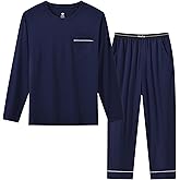 MoFiz Pjs Men's Pajamas Set Soft Cotton Pjs Sets Long Sleeve Pullover Sleepwear Loungewear Set with Elastic Waist & Pockets